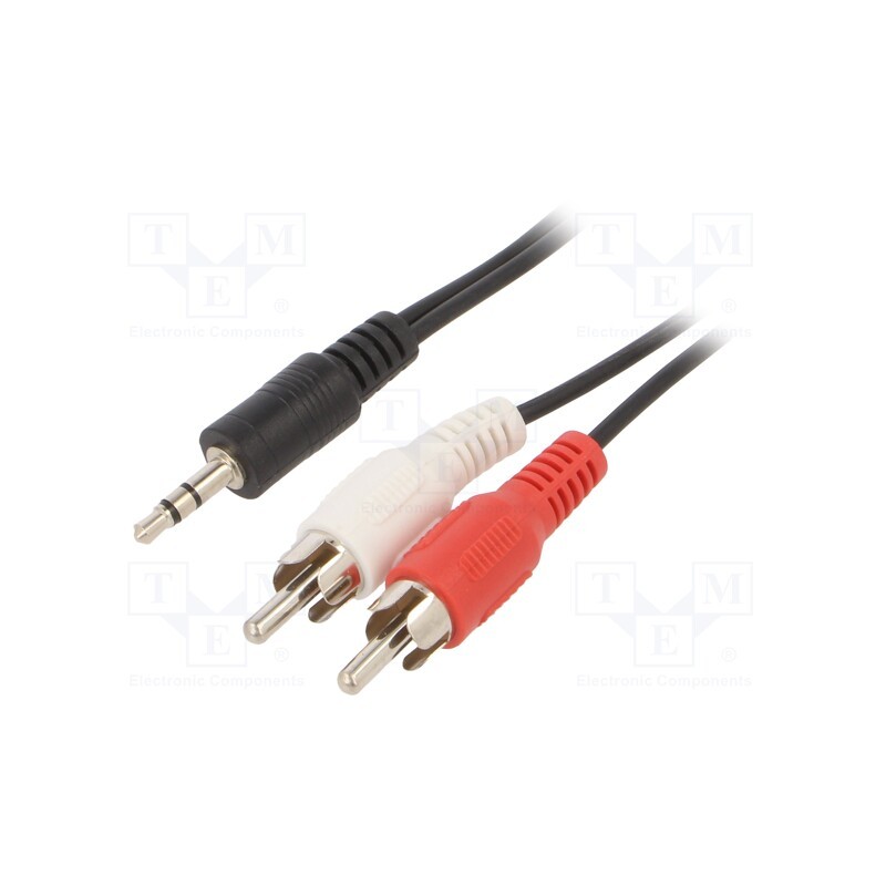 10 pcs : CCA-458-2.5M - Cable, Jack 3.5mm 3pin plug,RCA plug x2, 2.5m, black, PVC