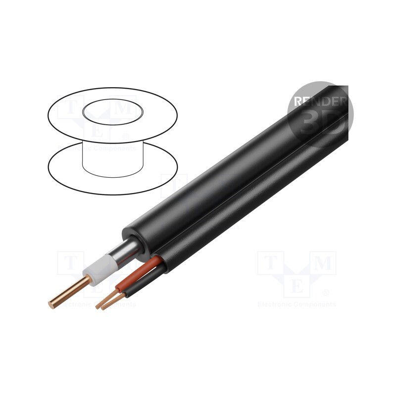 20 m : CCP-RG59D-001-300M - Wire: coaxial, RG59, stranded, CCA, PVC, black, 300m, Øcable: 6.1mm