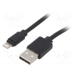 10 pcs : CC-USB2-AMLM-1M - Cable, USB 2.0, Apple Lightning plug,USB A plug, 1m, black, PVC