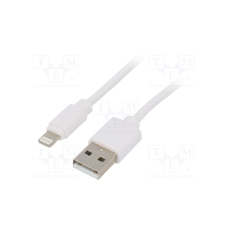 10 pcs : CC-USB2-AMLM-W-1M - Cable, USB 2.0, Apple Lightning plug,USB A plug, 1m, white, PVC