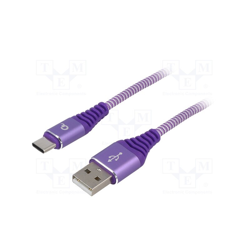 10 pcs : CC-USB2B-AMCM-1M-PW - Cable, USB 2.0, USB A plug,USB C plug, gold-plated, 1m, violet