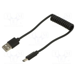 10 pcs : CC-USB2C-AMCM-0.6M - Cable, coiled,USB 2.0, USB A plug,USB C plug, gold-plated, 0.6m