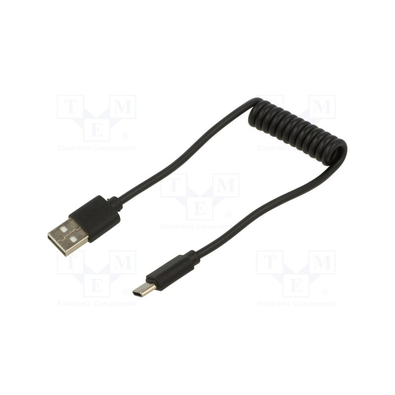 10 pcs : CC-USB2C-AMCM-0.6M - Cable, coiled,USB 2.0, USB A plug,USB C plug, gold-plated, 0.6m