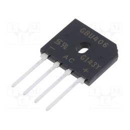10 pcs : GBU406 - Bridge rectifier: single-phase, Urmax: 800V, If: 4A, Ifsm: 150A