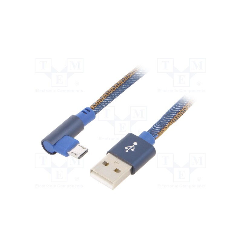 10 pcs : CC-USB2J-AMMBML-1M-BL - Cable, USB 2.0, USB A plug,USB B micro plug (angle), 1m, blue