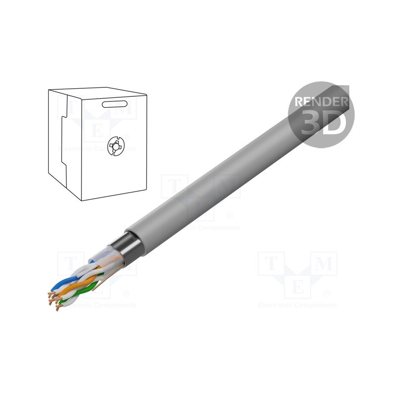 20 m : FPC-5004E - Wire, F/UTP, 4x2x24AWG, 5e, stranded, Cu, PVC, grey, 305m, Cablexpert