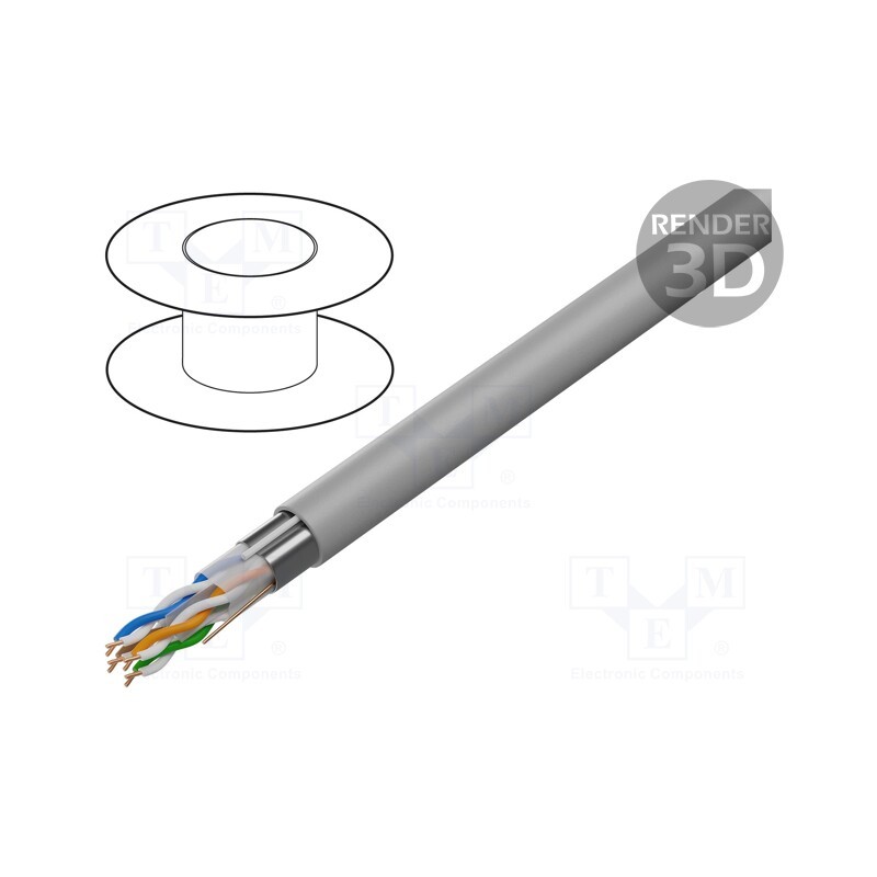 20 m : FPC-6004-SOL - Wire, F/UTP, 4x2x24AWG, 6, solid, CCA, PVC, grey, 305m, Øcable: 6.2mm