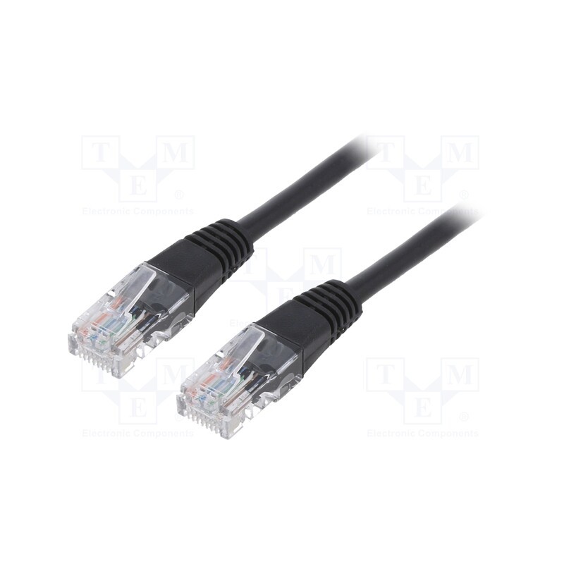 10 pcs : PP12-0.5M/BK - Patch cord, U/UTP, 5e, stranded, CCA, PVC, black, 0.5m, 26AWG