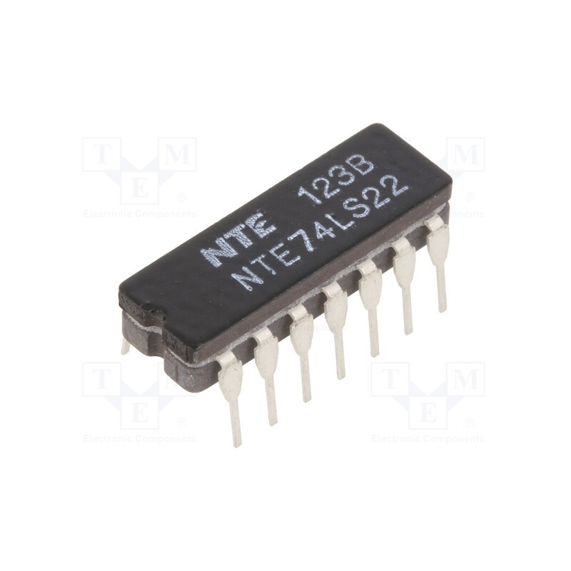 10 pcs : NTE74LS22 - IC: digital, NAND, Ch: 2, IN: 4, TTL, THT, DIP14, OUT: open collector