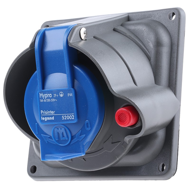 1 pcs - Legrand, HYPRA IP44, IP45 Blue Panel Mount 2P + E Right Angle Industrial Power Socket, Rated At 16A, 230 V