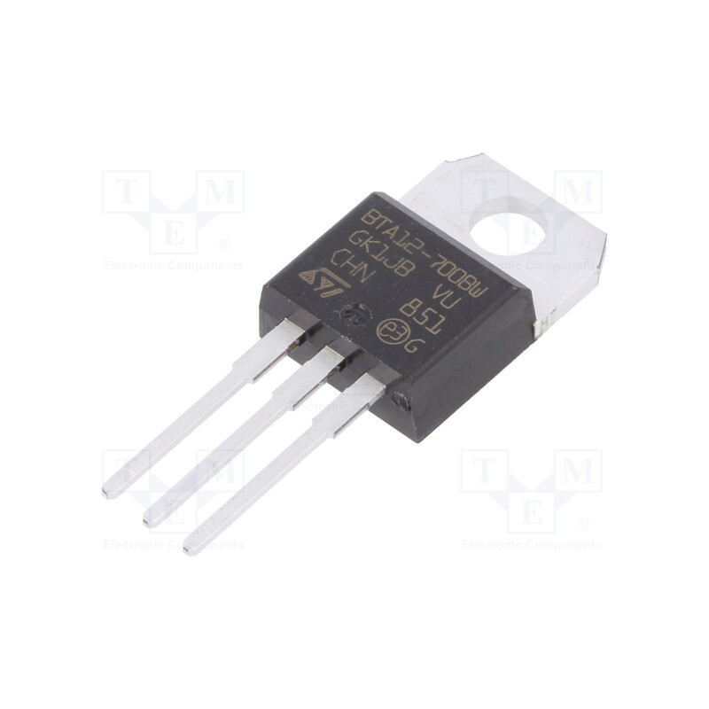 10 pcs : BTA12-700BWRG - Triac, 700V, 12A, TO220ABIns, Igt: 50mA, Snubberless™