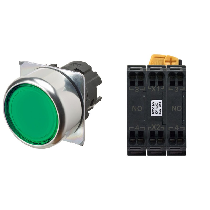 1 pcs - Omron A22N Series Illuminated Push Button Complete Unit, Panel Mount, 22mm Cutout, DPST, IP66