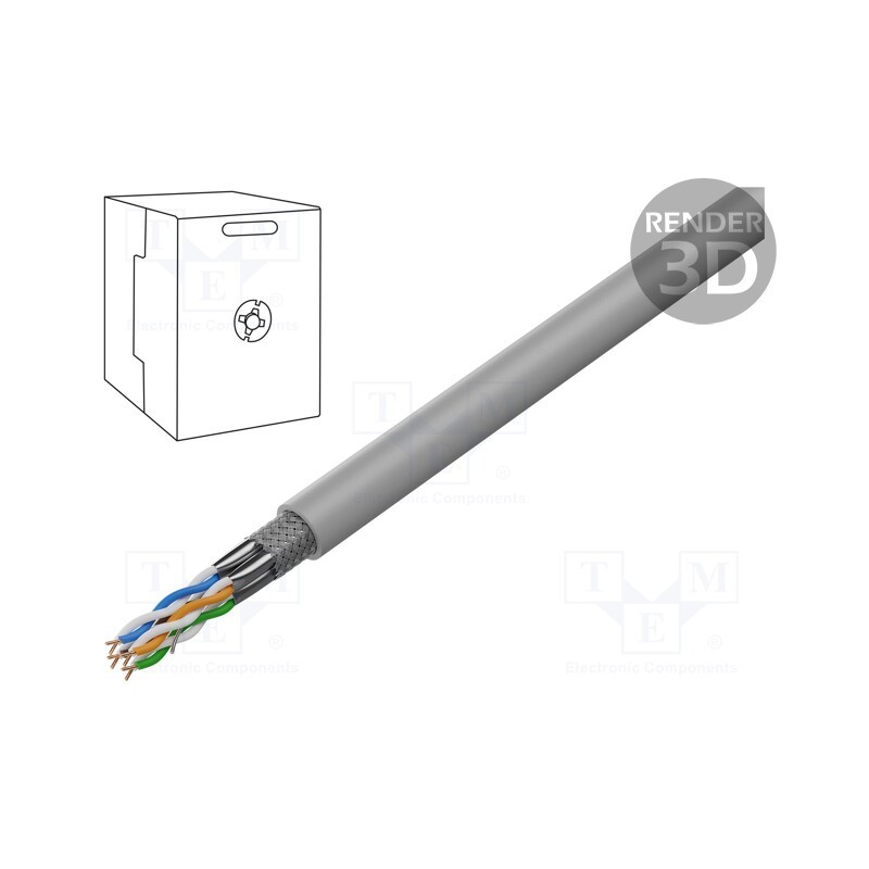 20 m : SPC-6A-LSZHCU-SO - Wire, S/FTP, 4x2x23AWG, 6a, solid, Cu, LSZH, grey, 305m, Øcable: 6.5mm