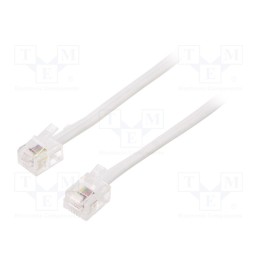 10 pcs : TC6P4C-10M - Cable: telephone, flat, RJ11 plug,both sides, 10m, white