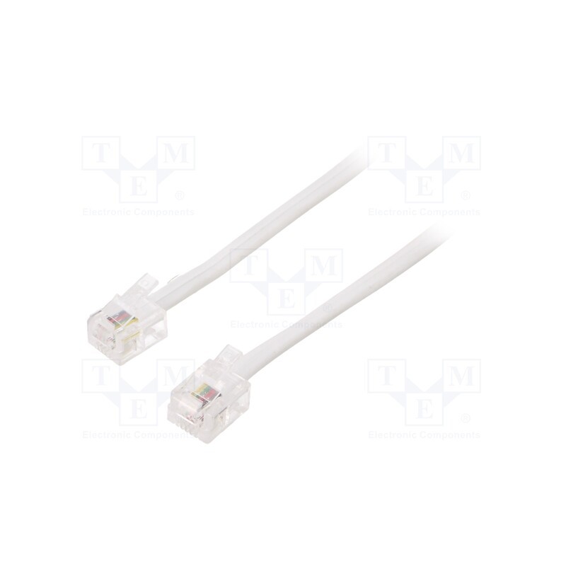 10 pcs : TC6P4C-10M - Cable: telephone, flat, RJ11 plug,both sides, 10m, white