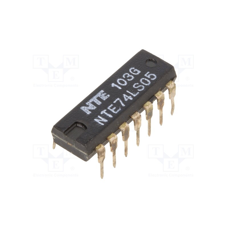 10 pcs : NTE74LS05 - IC: digital, NOT, Ch: 6, TTL, THT, DIP14, OUT: open collector