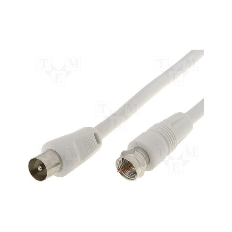 10 pcs : 11727 - Cable, 2.5m, F plug,coaxial 9.5mm plug, shielded, twofold, white