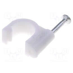 10 pcg : 17079 - Holder, white, on round cable, 100pcs, with a nail, Ø: 7mm, H: 11mm