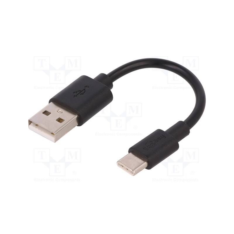 10 pcs : 38675 - Cable, USB 2.0, USB A plug,USB C plug, 0.1m, black, Core: Cu, PVC