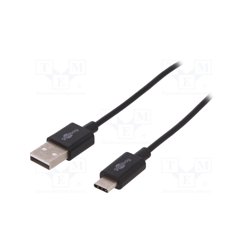 10 pcs : 45735 - Cable, USB 2.0, USB A plug,USB C plug, 1m, black, Core: Cu, 480Mbps
