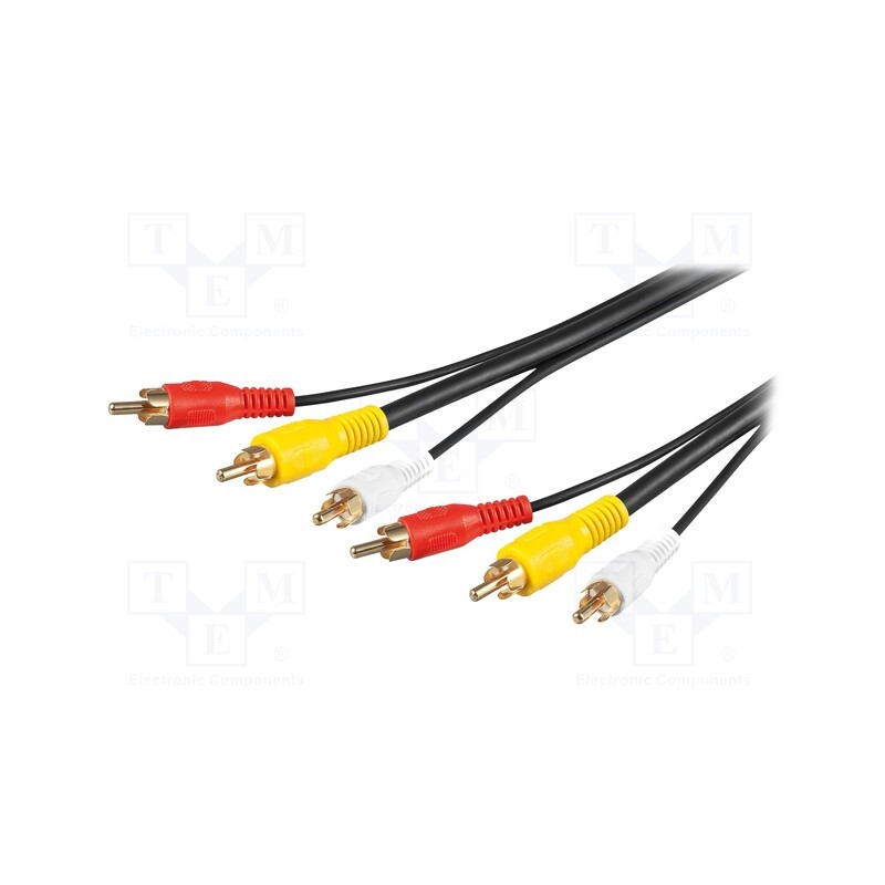 10 pcs : 50139 - Cable, RCA plug x3,both sides, 1.5m, Plating: gold-plated