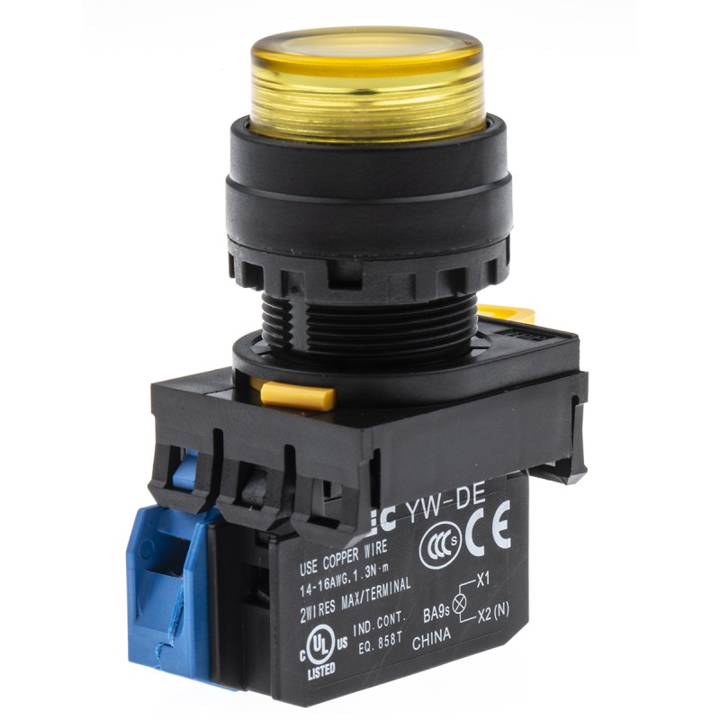 1 pcs - Idec YW Series Illuminated Push Button Complete Unit, Panel Mount, 22mm Cutout, SPST, IP65