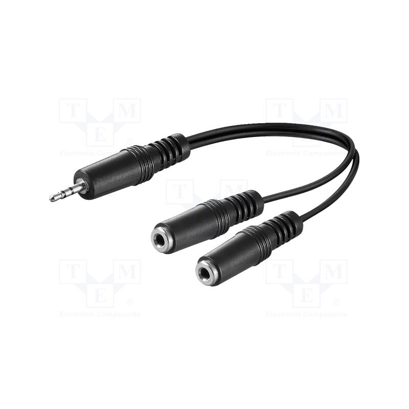 10 pcs : 50465 - Cable, Jack 3.5mm 2pin socket x2,Jack 3.5mm 3pin plug, 0.2m