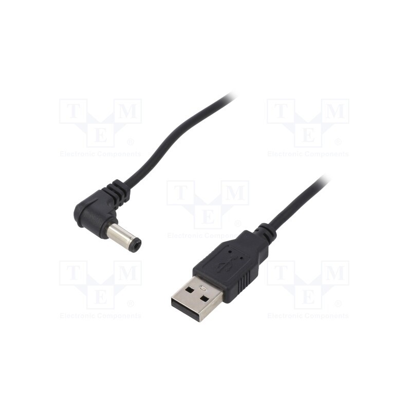 10 pcs : 55155 - Cable, USB A plug,DC 5,5/2,5 plug, black, 1m, Core: Cu