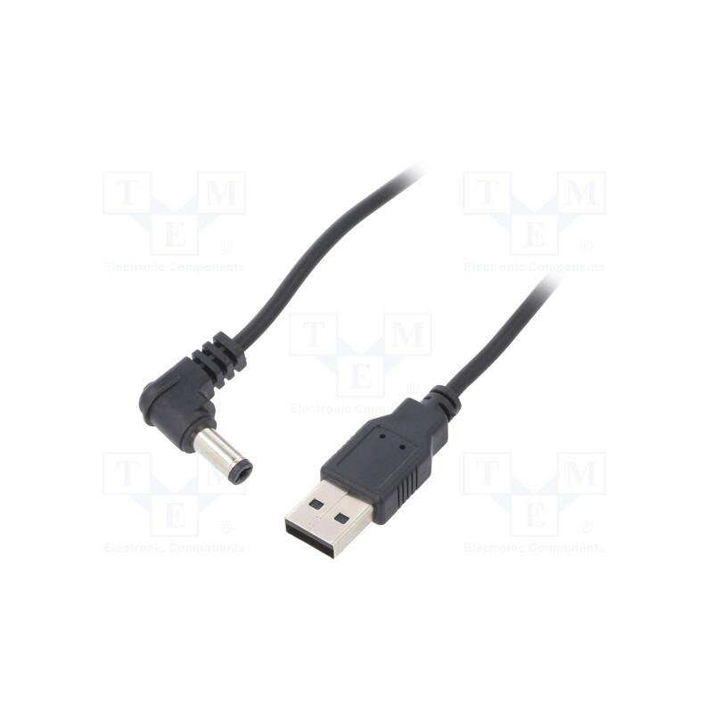 10 pcs : 55157 - Cable, USB A plug,DC 5,5/2,1 plug, black, 0.5m, Core: Cu