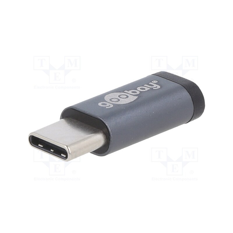 10 pcs : 56635 - Adapter, OTG,USB 2.0, USB B micro socket,USB C plug, grey