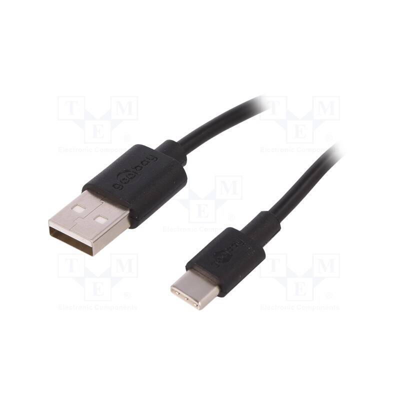 10 pcs : 59118 - Cable, USB 2.0, USB A plug,USB C plug, 0.5m, black, Core: Cu, PVC