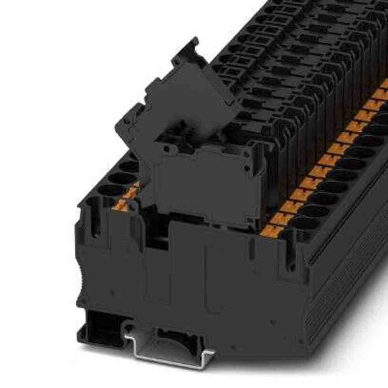 25 pcs - Phoenix Contact PT 10 Series Black Fused DIN Rail Terminal, Push In Termination, Fused