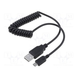 10 pcs : 62334 - Cable, coiled,USB 2.0, USB A plug,USB B micro plug, black