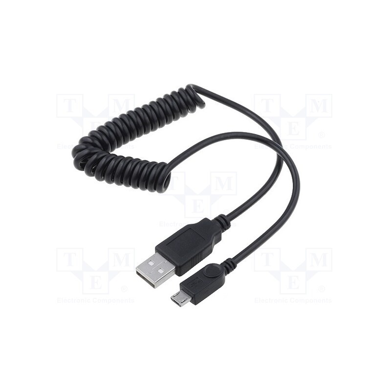 10 pcs : 62334 - Cable, coiled,USB 2.0, USB A plug,USB B micro plug, black