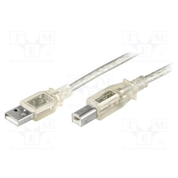 10 pcs : 68606 - Cable, USB 2.0, USB A plug,USB B plug, 1m, transparent, Core: Cu