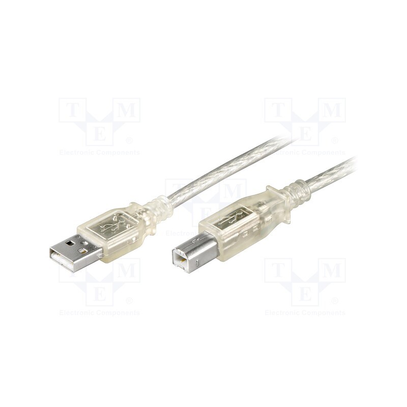 10 pcs : 68606 - Cable, USB 2.0, USB A plug,USB B plug, 1m, transparent, Core: Cu