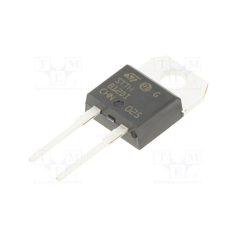 10 pcs : STTH812DI - Diode: rectifying, THT, 1.2kV, 8A, , Ifsm: 80A, TO220ACIns, 50ns