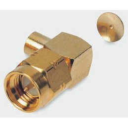 1 pcs - Radiall, Plug Cable Mount SMA Connector, 50Ω, Solder Termination, Right Angle Body