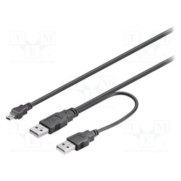 10 pcs : 93587 - Cable, USB 2.0, USB A plug x2,USB B mini plug, 600mm, black, PVC