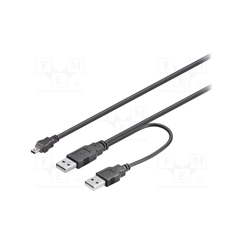 10 pcs : 93587 - Cable, USB 2.0, USB A plug x2,USB B mini plug, 600mm, black, PVC