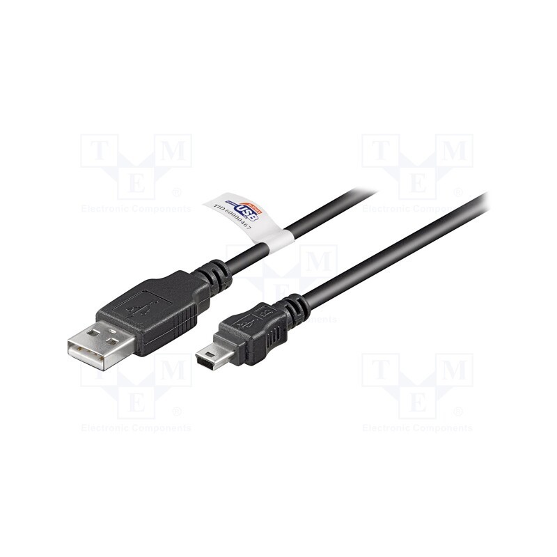 10 pcs : 93902 - Cable, USB 2.0, USB A plug,USB B mini plug, 1.8m, black, Core: Cu