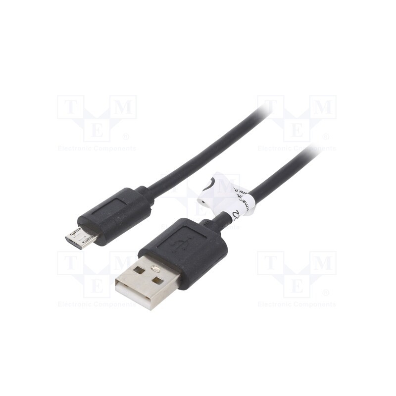 10 pcs : 93922 - Cable, USB 2.0, USB A plug,USB B micro plug, 0.6m, black, Core: Cu