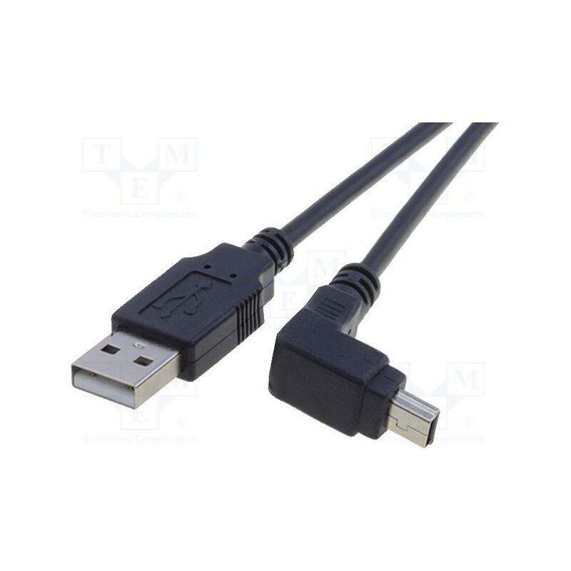 10 pcs : 93971 - Cable, USB 2.0, USB A plug,USB B mini plug angle, 1.8m, black