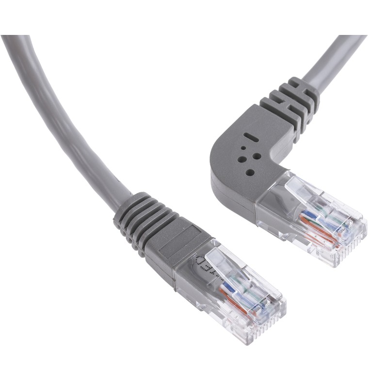1 pcs - RS PRO Cat5e Straight Male RJ45 to Right Angle Male RJ45 Ethernet Cable, U/UTP, Grey PVC Sheath, 3m