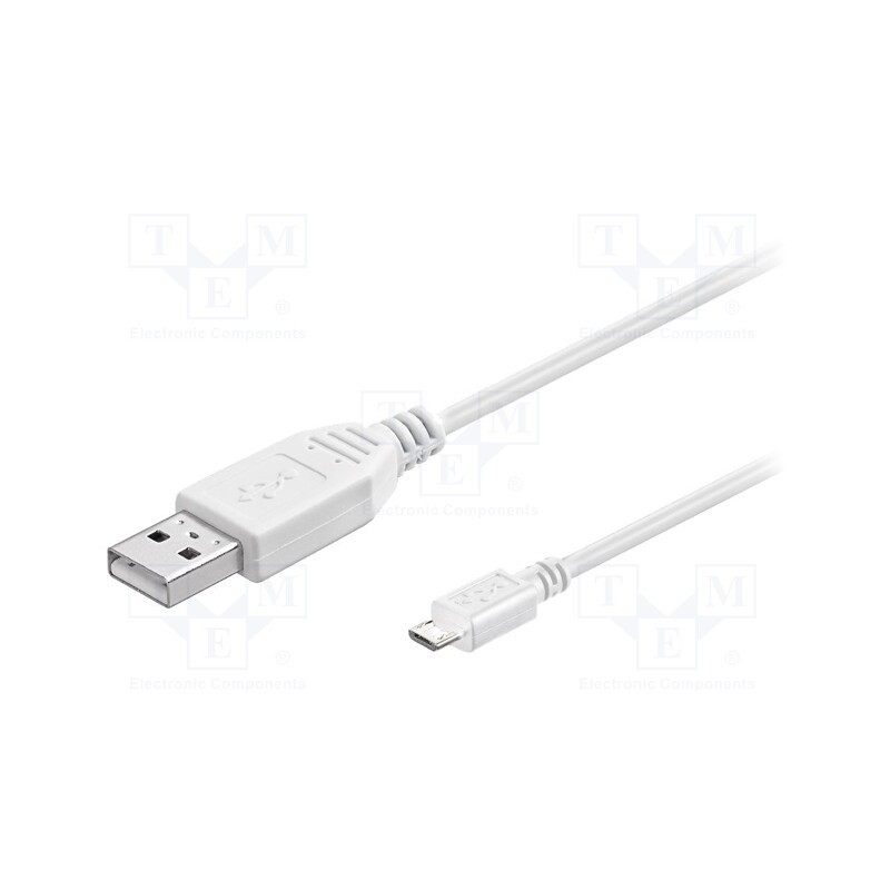10 pcs : 95143 - Cable, USB 2.0, USB A plug,USB B micro plug, 1.8m, white, Core: Cu