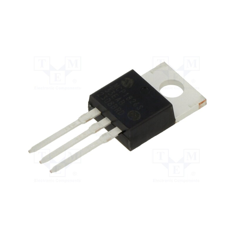 10 pcs : MCP1826S-3302E/AB - IC: voltage regulator, LDO,linear,fixed, 3.3V, 1A, TO220-3, THT