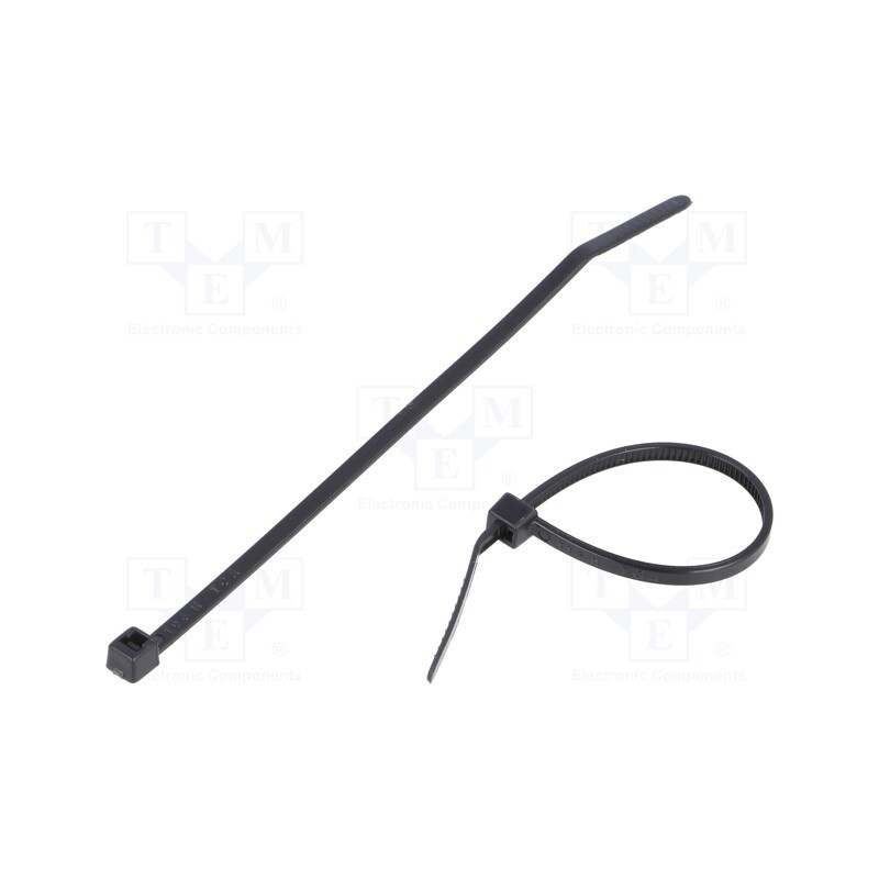 200 pcs : 111-01960 - Cable tie, L: 100mm, W: 2.5mm, polyamide, 80N, black, Ømax: 22mm, T