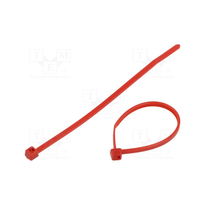 200 pcs : 116-01812 - Cable tie, L: 100mm, W: 2.45mm, polyamide, 80N, red, Ømax: 22mm, T18R