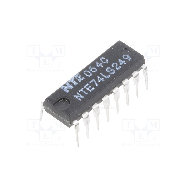 10 pcs : NTE74LS249 - IC: digital, BCD to 7-segment,decoder,driver, TTL, THT, DIP16