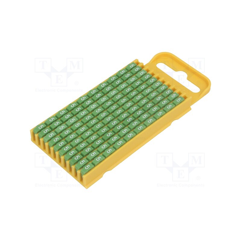 200 pcs : 561-03655 - Markers, Marking: 5, 4.3÷5.3mm, polyamide, green, -40÷85°C, push-in